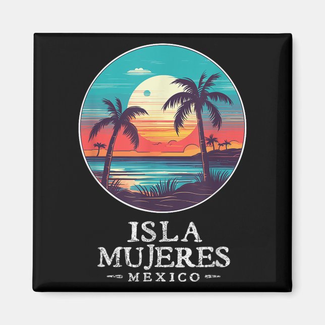 Aimant Retro Isla Mujeres Mexique Plage Coucher de soleil (Devant)