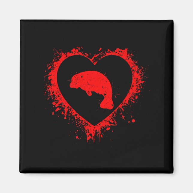 Aimant Rétro Manatee Saint-Valentin Cœur Forme Mon Valent (Devant)