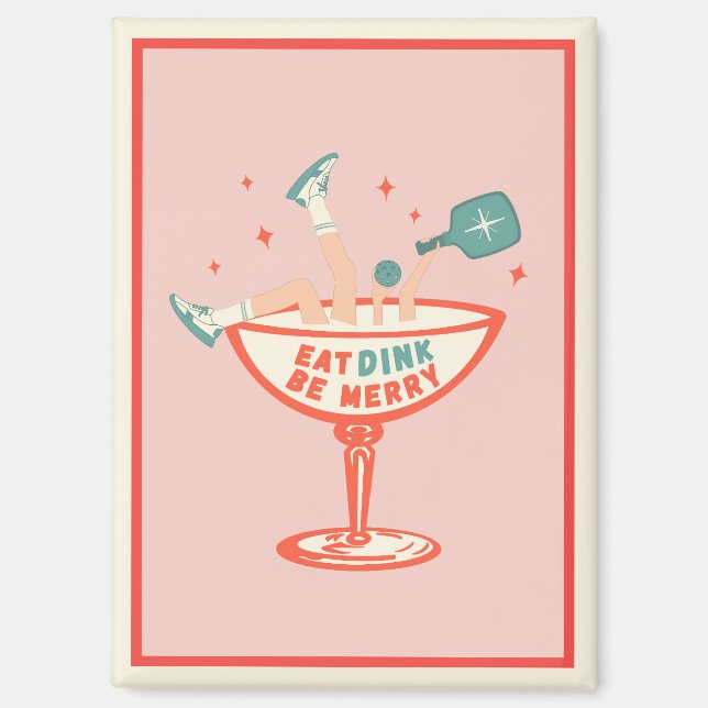 Aimant Retro Mange, Dink et Be Joyeux Pickleball Noël (Recto)