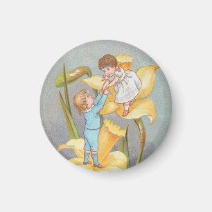 Aimant Rétro Mignon Douce Saint-Valentin, enfants et jonq