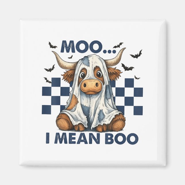 Aimant Retro Moo I signifie Boo Blue Denim Funny Hallowee (Devant)