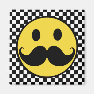 Aimant Retro Mustache Moutache avec Checkerboard