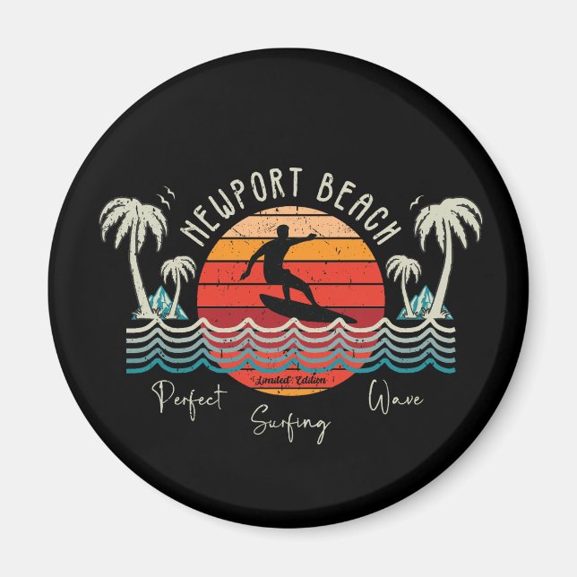 Aimant Retro Newport Beach Surf (Devant)
