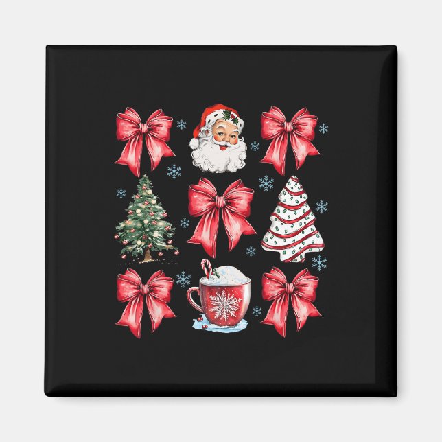 Aimant Retro Noël Coquette Bow Père Noël Coffee Cake Hol (Devant)