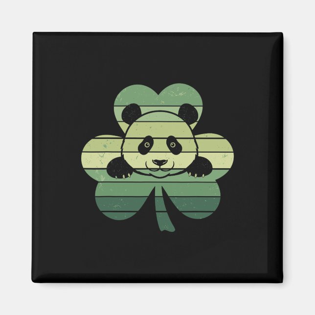Aimant Retro Panda Shamrock Trèfle Fête de la Saint-Patri (Devant)
