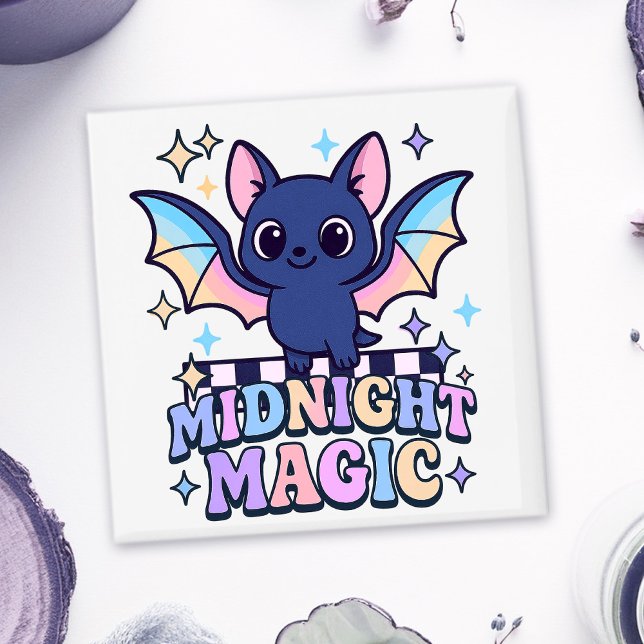 Aimant Retro Pastelcore Cute Halloween Bat & Checkerboard (The midnight magic kawaii bat design shines with retro pastel charm.)
