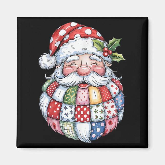 Aimant Retro Patchwork Santa Claus Noël Preppy Joyeux Joy (Devant)