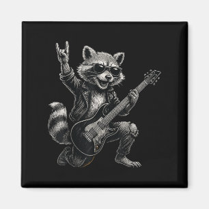 Aimant Retro Raccoon Rock Music Cadeau Hommes Enfants Fem