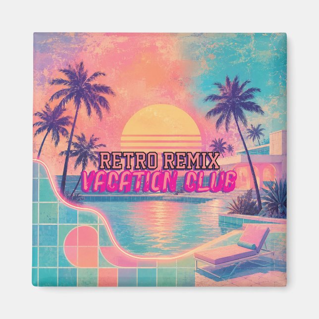 Aimant Retro Remix Neon Pastel | Coucher de soleil tropic (Devant)