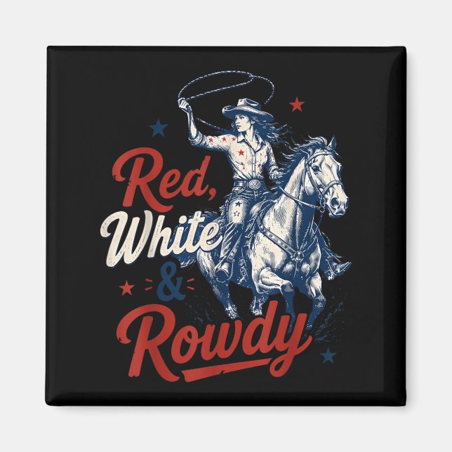 Aimant Retro Rouge Blanc Et Endiablé 4 Juillet Rodeo (Devant)