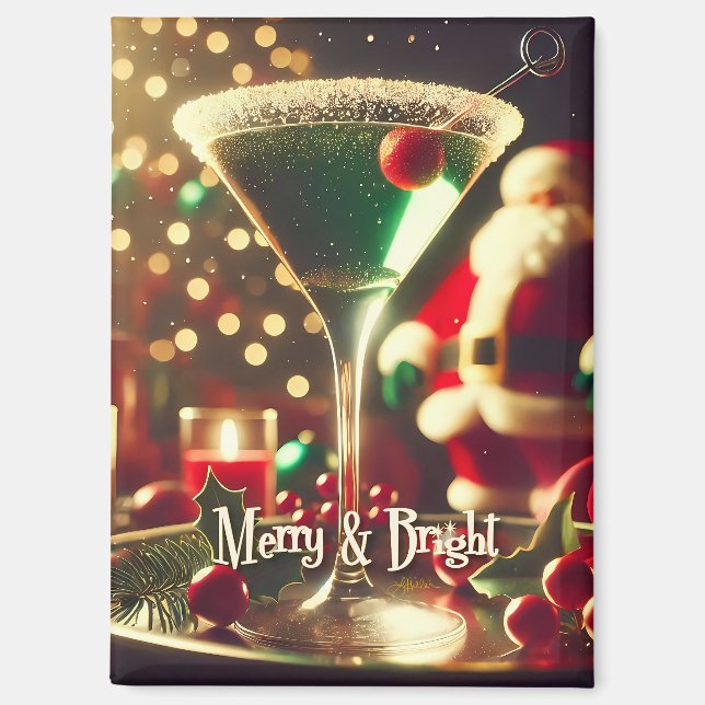 Aimant Retro Santa Noël Martini verte des années 50 (Recto)