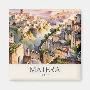 Aimant Rétro Sassi di Matera Italie Voyage Aquarelle Vill