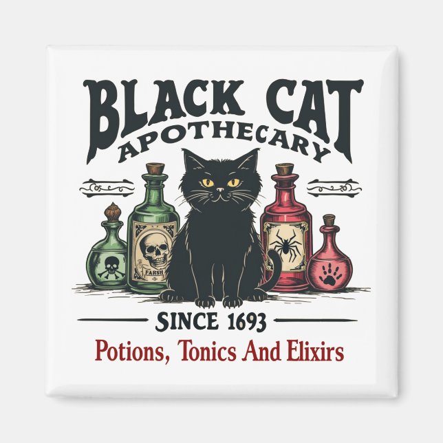 Aimant Rétro Scary Chat noir Apothecary Wicca (Devant)
