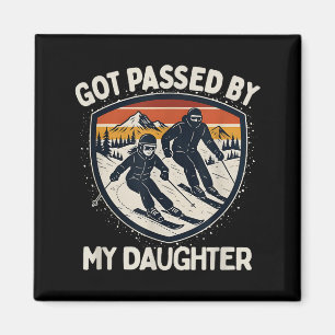 Aimant Rétro Se Fait Pédaler Par Ma Fille En Ski, Papa Dr