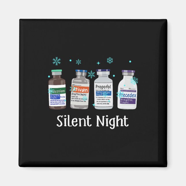 Aimant Rétro Silent Night Icu Infirmière Noël Intensif C (Devant)