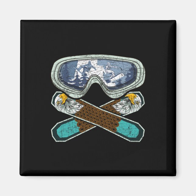 Aimant Retro Snowboard Goggets Aigle Snowboarder Snowb (Devant)