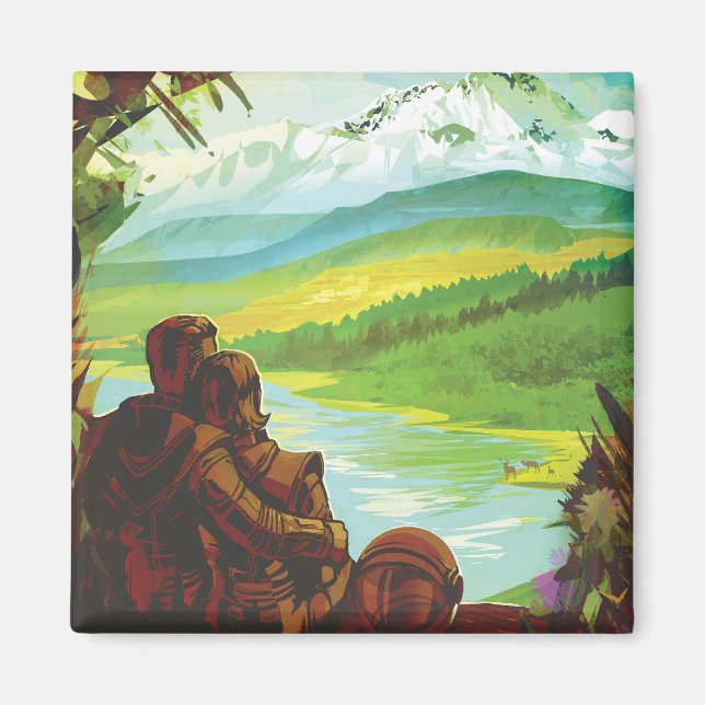 Aimant Retro Space Travel Poster-Une mission de science d (Devant)