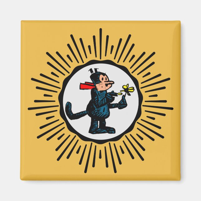 Aimant Retro Style Starburst Cartoon Carré de chat (Devant)