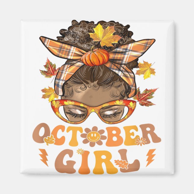 Aimant Retro Super Octobre Fille Messy Bun Halloween Than (Devant)
