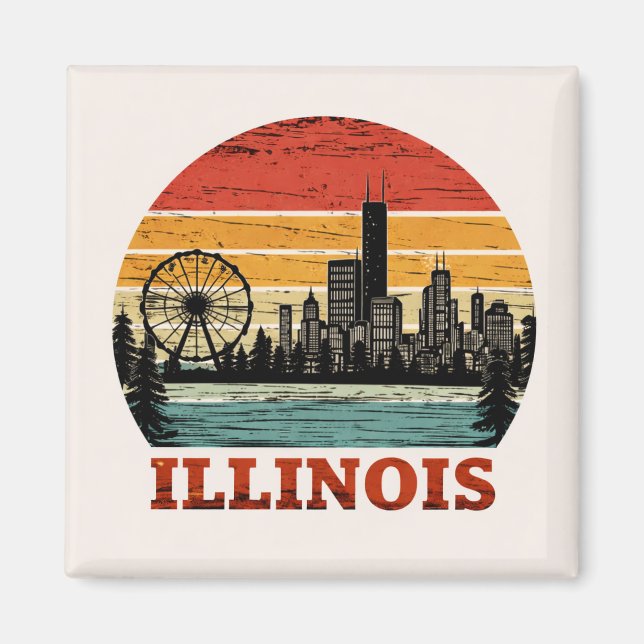 Aimant Rétro Toile de fond de Chicago Illinois Coucher de (Devant)