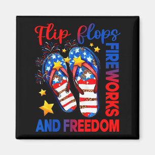 Aimant Retro tongs à clous feux d'artifice & liberté amér