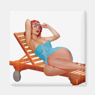 Aimant Retro Vintage bronzage rouge Pinup Girl