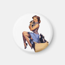 Retro Vintage Brunette Pinup Girl avec chiots