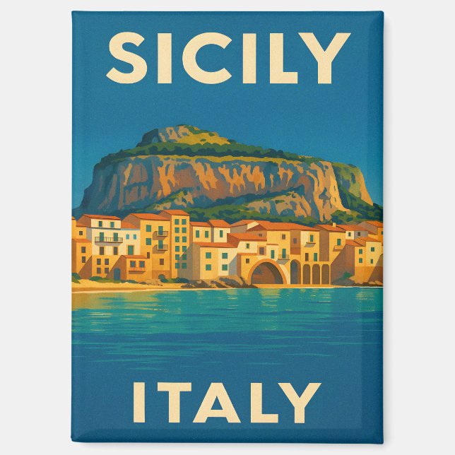 Aimant Retro Vintage Travel Sicily Italy Coastal Scenic (Recto)