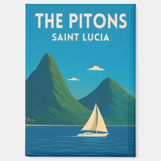 Aimant Retro Vintage Travel St Lucia Pitons Caribbean (Recto)