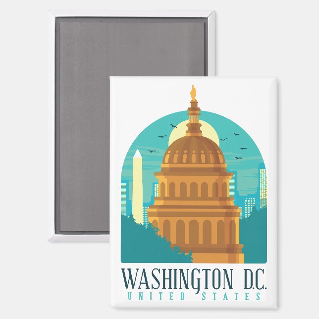 Aimant Retro Washington États-Unis Skyline (Recto/Verso)