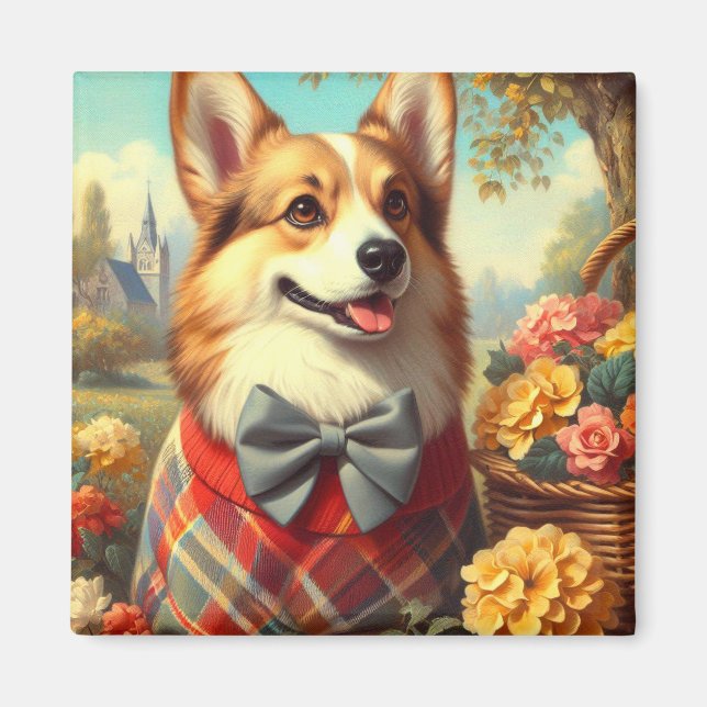 Aimant Retro Welsh Corgi Cardigan Peinture (Devant)