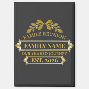 Aimant Réunion de famille feuille de chêne doré Nom et an