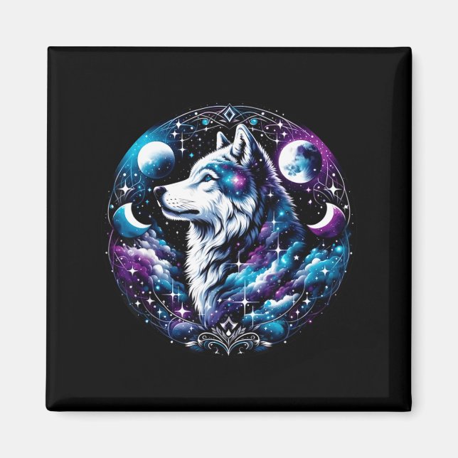 Aimant Rêve céleste de loup Nuit de hurlement Lune Drôle  (Devant)