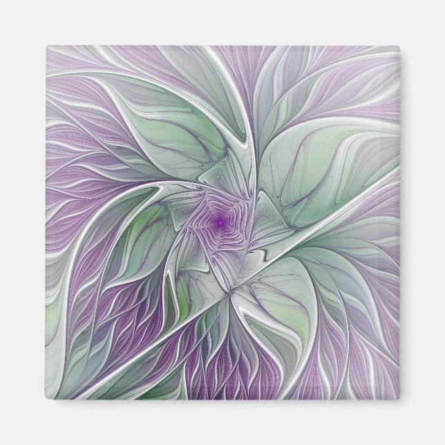 Aimant Rêve de fleurs, Abstrait violet vert Fractal Art (Devant)