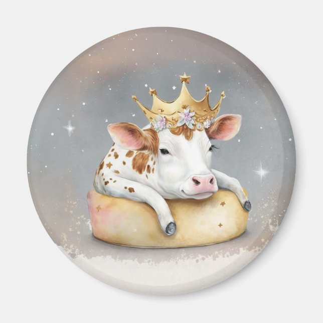 Aimant Rêve de vache royale sur le trône de fromage (Devant)