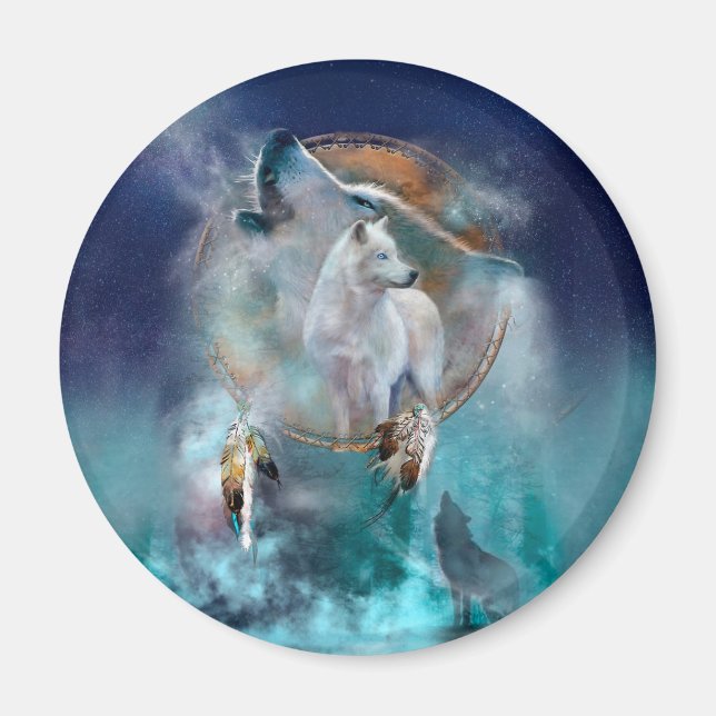 Aimant Rêveur indien et loup à tête ethnique (Devant)