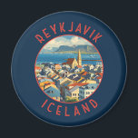 Aimant Reykjavík Islande Cercle retro désorganisé<br><div class="desc">Reykjavík design de déplacement vectoriel rétro. Reykjavík est la capitale la plus septentrionale d'un État souverain dans le monde. C'est l'une des villes les plus propres,  les plus vertes et les plus sûres du monde.</div>