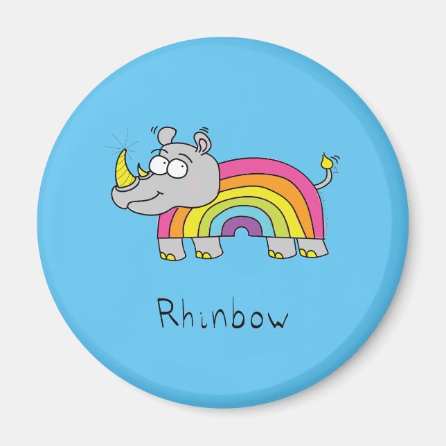 Aimant Rhino Rainbow Funny Cute Kids Rhinoceros (Devant)