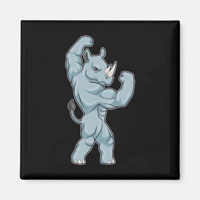 Aimant Rhinocéros Bodybuilder Musculation Sports  (Devant)