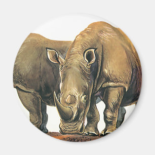 Aimant Rhinocéros ou rhinocéros vintage, animaux sauvages
