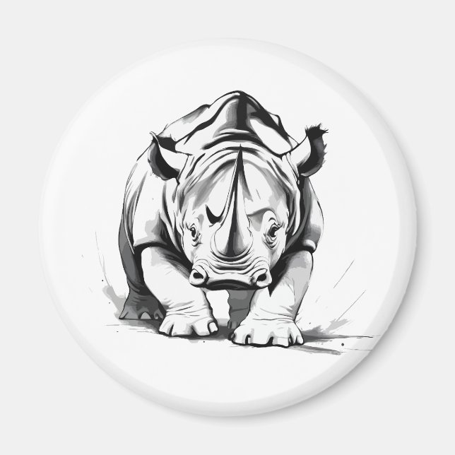 Aimant Rhinoceros Vector Graphisme Art Portrait Animal Wi (Devant)