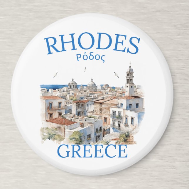 Aimant Rhodes Greece Watercolor Landscape – Souvenir (Créateur téléchargé)