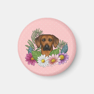 Aimant Rhodesian Ridgeback Tête de chien été Flores rose