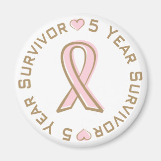 Aimant Ribbon rose Cancer du sein Survivant 5 ans