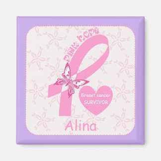 Aimant Ribbon rose Survivant du cancer du sein et bordure