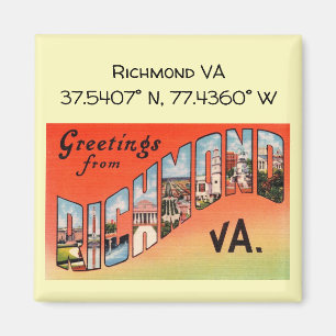 Aimant Richmond VA, Coordonnées de carte, Style Vintage