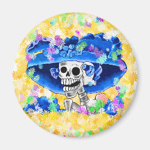 Rire Skeleton Woman dans Blue Bonnet
