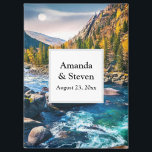Aimant Rivière et Montagnes Mariage Pittoresque Enregistr<br><div class="desc">Mariage enregistrer l'aimant de date avec une photo pittoresque montrant des montagnes couvertes d'arbres aux couleurs de l'automne. Une rivière animée s'écoule autour de quelques rochers.</div>