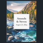 Aimant Rivière et Montagnes Mariage Pittoresque Enregistr<br><div class="desc">Mariage enregistrer l'aimant de date avec une photo pittoresque montrant des montagnes couvertes d'arbres aux couleurs de l'automne. Une rivière animée s'écoule autour de quelques rochers.</div>