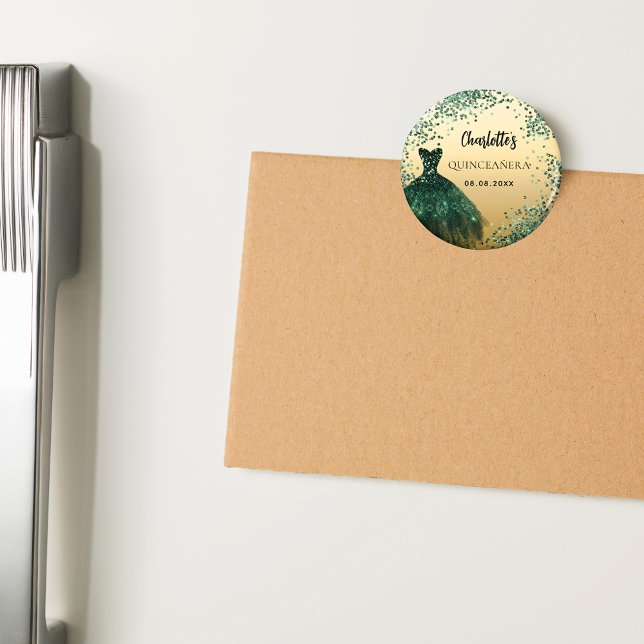 Aimant Robe émeraude verte et or de Quinceanera (Créateur téléchargé)